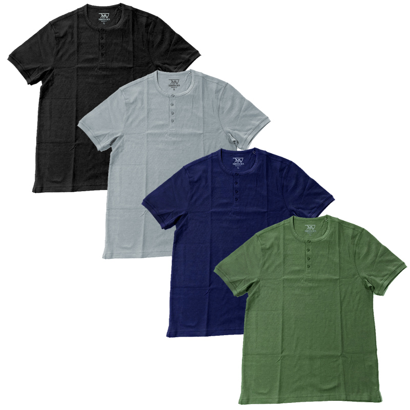 Liquidation Stock Mens Short Sleeves Knitted Waffle Fabric Button Neck T Shirts